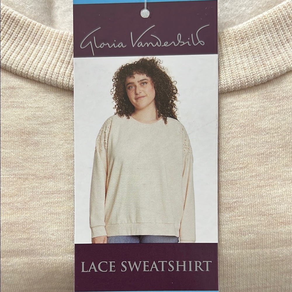 Gloria Vanderbilt Cream Lace Sweatshirt - Size 3X